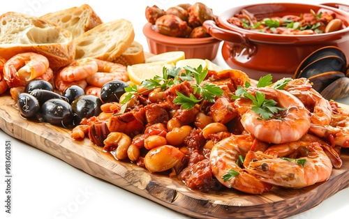 Plate of tasty Zarzuela with on white background. photo