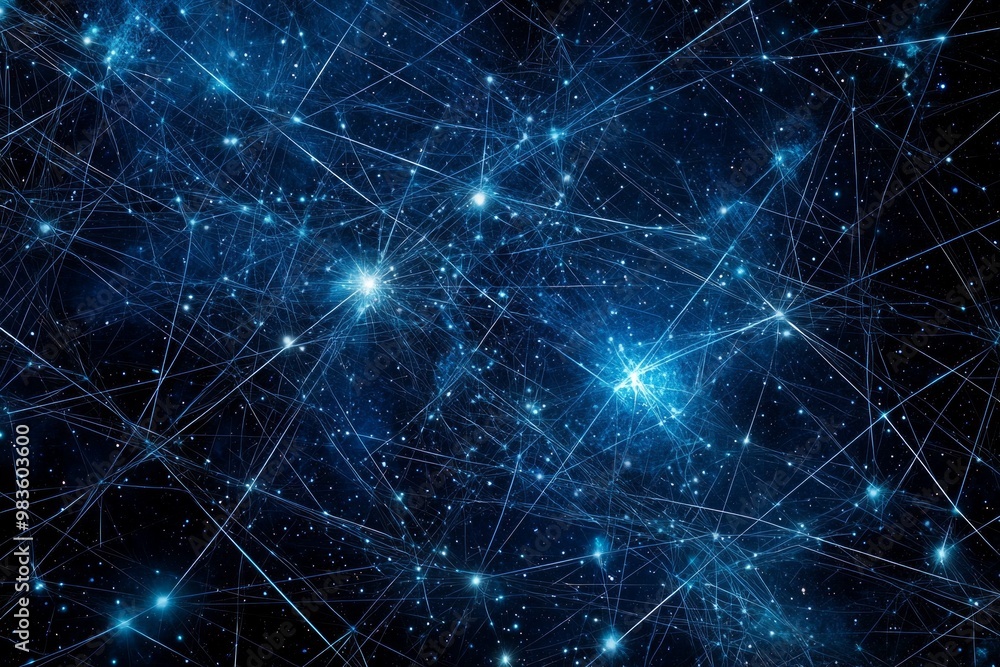Turquoise dots scatter across a dark canvas, interconnected by luminous lines, creating an enchanting cosmic effect that evokes wonder and imagination. Turquoise dots scatter across a dark canvas, interconnected by luminous lines, creating an enchanting cosmic effect that evokes wonder and imagination.