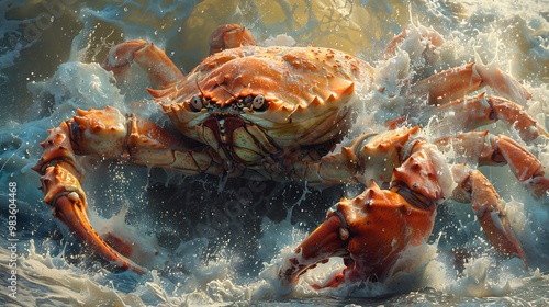 Myth of the Karkinos a giant crab sent by Hera ancient Greek mythology battle with Hercules crushing pincers ocean waves crashing celestial struggle photo