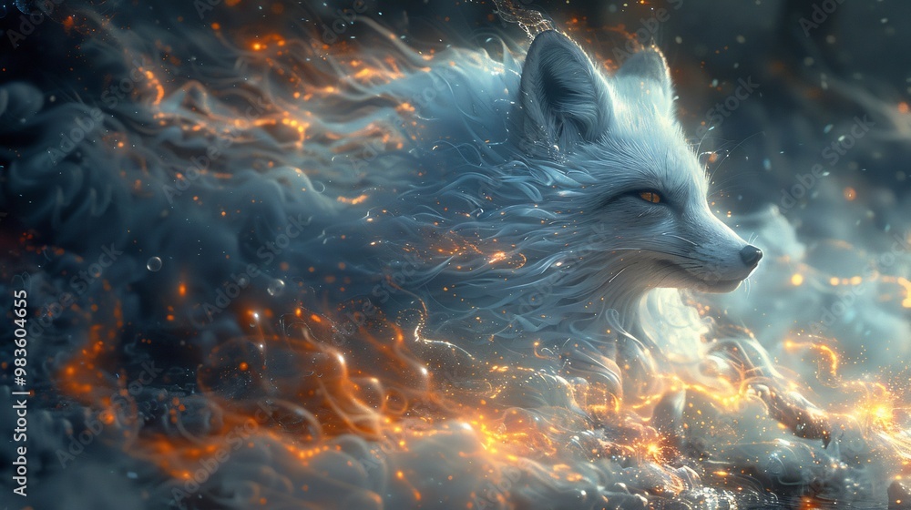 Myth of the Kitsune a mystical fox with nine tails ancient Japanese ...
