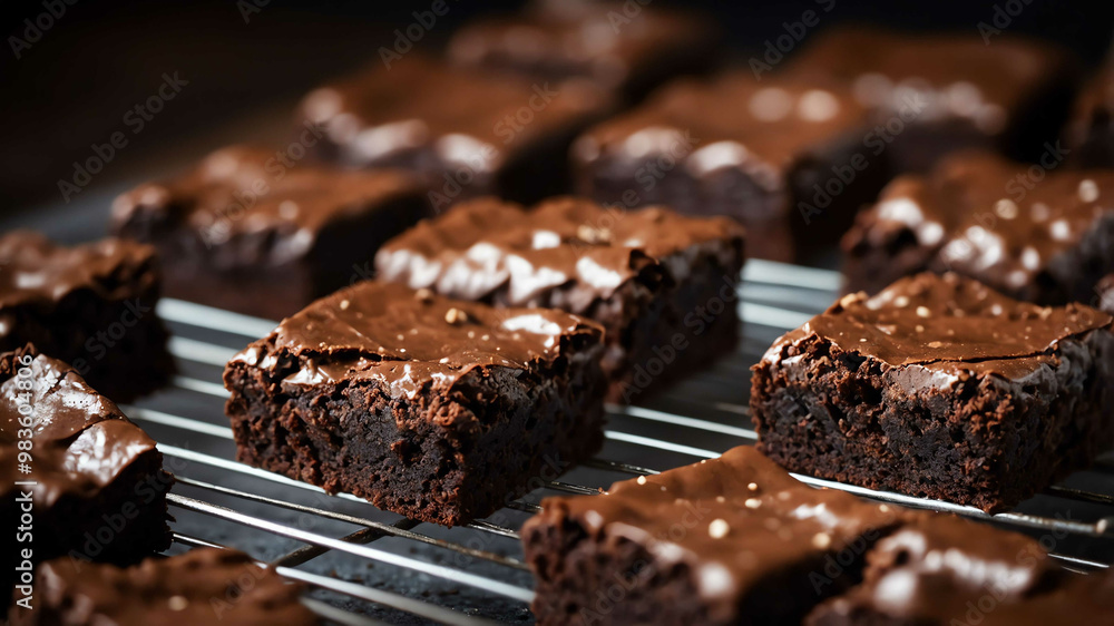 Chocolate brownies on cooling rack background Chocolate brownies on cooling rack background