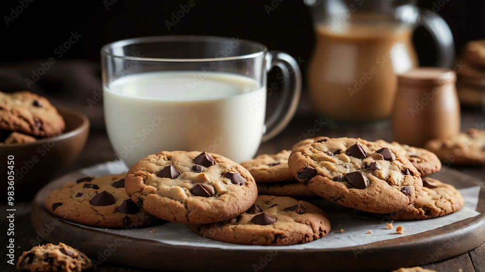 Freshly baked cookies with milk background Freshly baked cookies with milk background