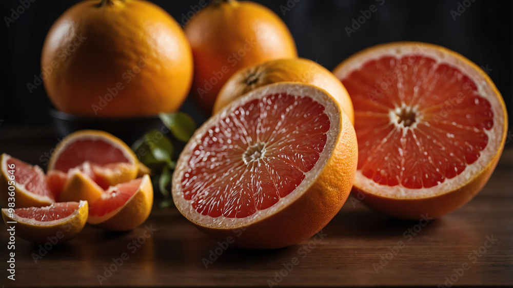 Grapefruit half on kitchen counter background Grapefruit half on kitchen counter background