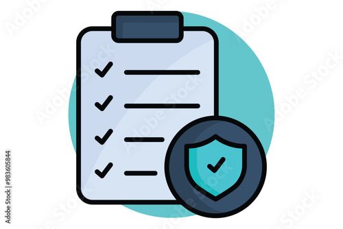 Insurance policy colored outline icon. checklist board with shield. icon related to bill and payment. business elements vector illustration