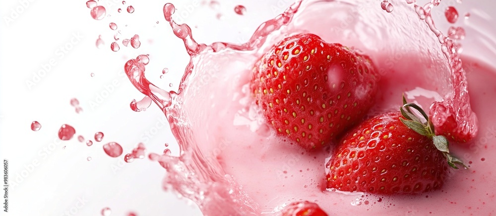 Fresh Strawberries Splashing in Pink Liquid Fresh Strawberries Splashing in Pink Liquid