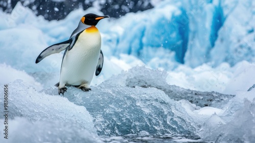 Majestic King Penguin Exploring the Icy Antarctican Landscape photo