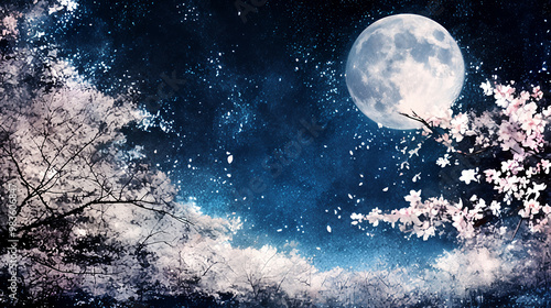 cherry blossoms, japanese painting, beautiful, japan, japanese design, japanese art, moon, fantastic, modern, mt. fuji, japanese pattern, traditional, typical, sumi-e, ink painting, gentle, calm, dign