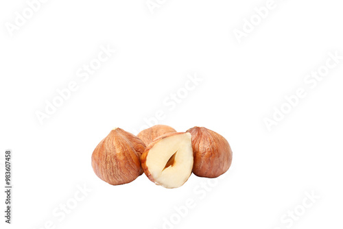 Canvas-taulu PNG, Peeled whole and half hazelnuts, isolated on white background