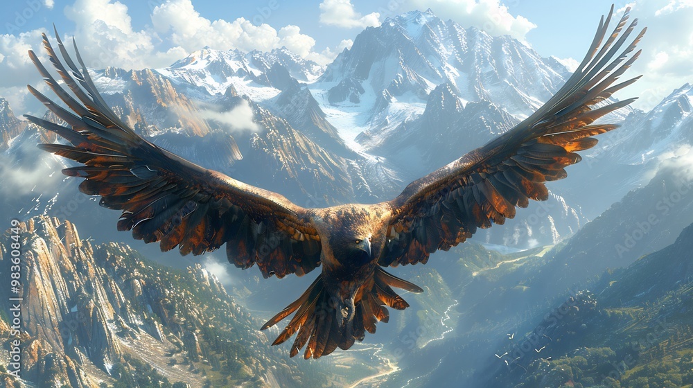 Myth of the Roc a gigantic bird soaring above the mountains ancient ...