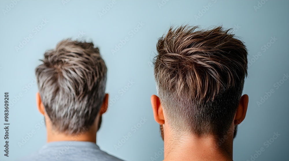 Obraz premium Capture a side-by-side photo comparison of a man's scalp before experiencing hair loss and after undergoing hair restoration treatment