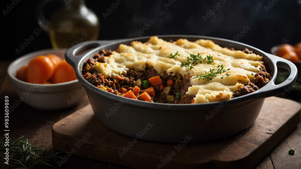 traditional shepherds pie in dish background traditional shepherds pie in dish background