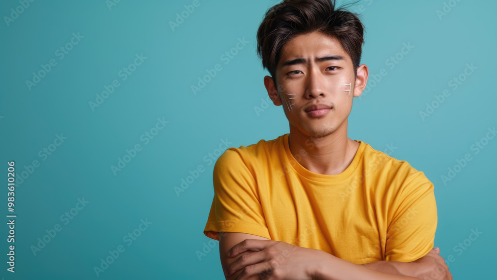 Young man with neck pain holding his neck in discomfort. Young man with neck pain holding his neck in discomfort.