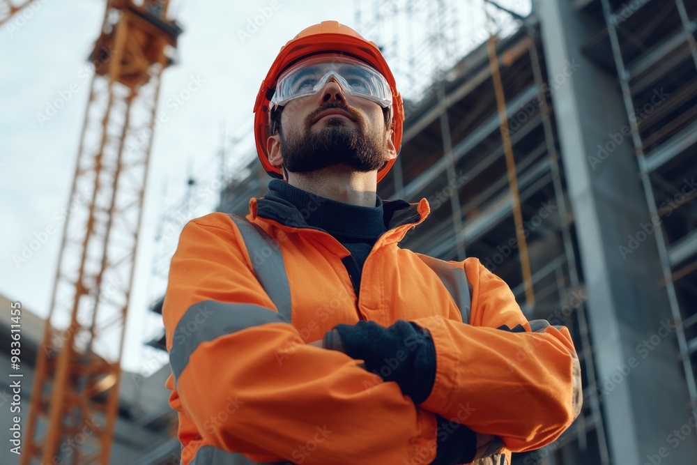 Confident Construction Worker at Building Site Confident Construction Worker at Building Site