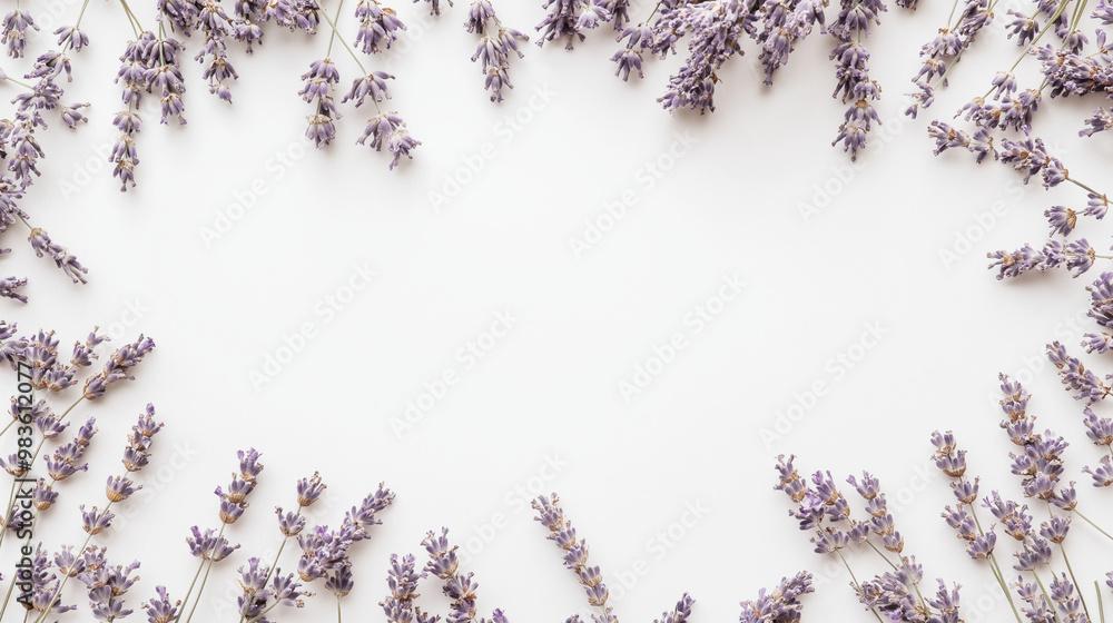 lavender tea: a soft, natural frame made from dried lavender buds, loosely arranged on a pure white background lavender tea: a soft, natural frame made from dried lavender buds, loosely arranged on a pure white background
