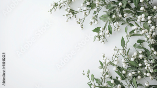 a mistletoe wreath decorated with small bells and white berries against an isolated white background