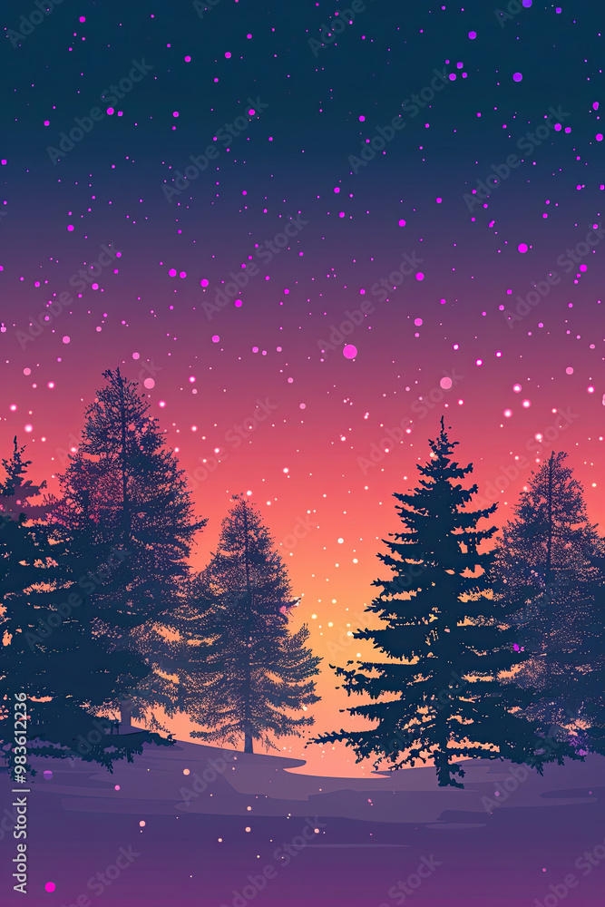 Naklejka premium christmas tree at night in the winter.