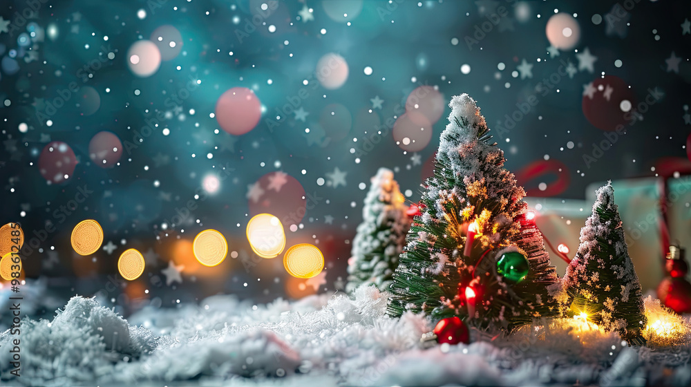 christmas tree with lights in the winter snow. christmas tree with lights in the winter snow.