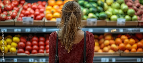 Woman Browsing Produce in a Grocery Store