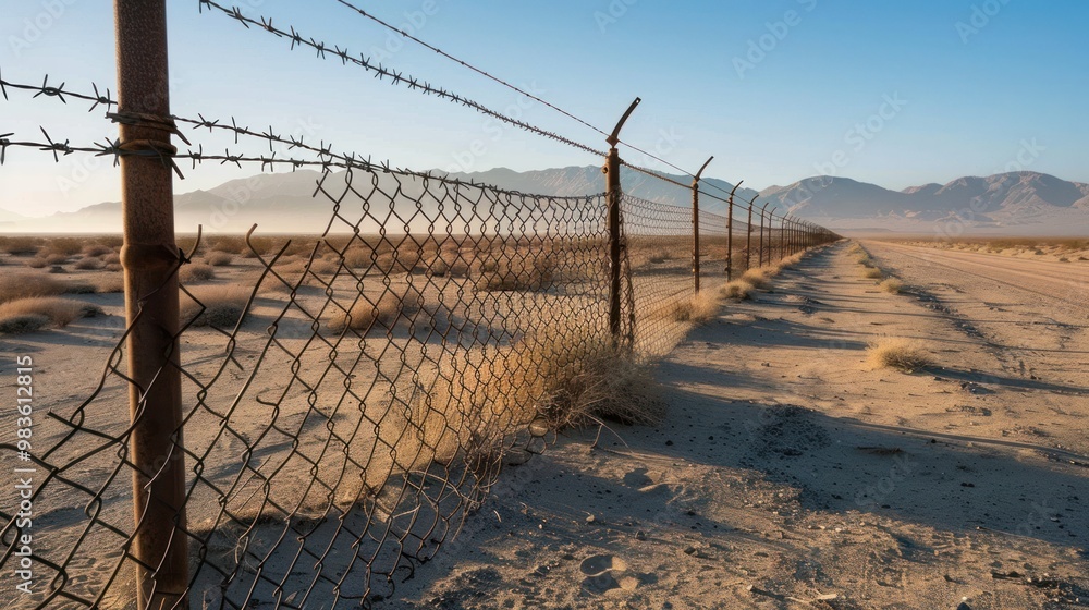 Chain Link Fence in a Desert Landscape