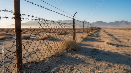 Chain Link Fence in a Desert Landscape