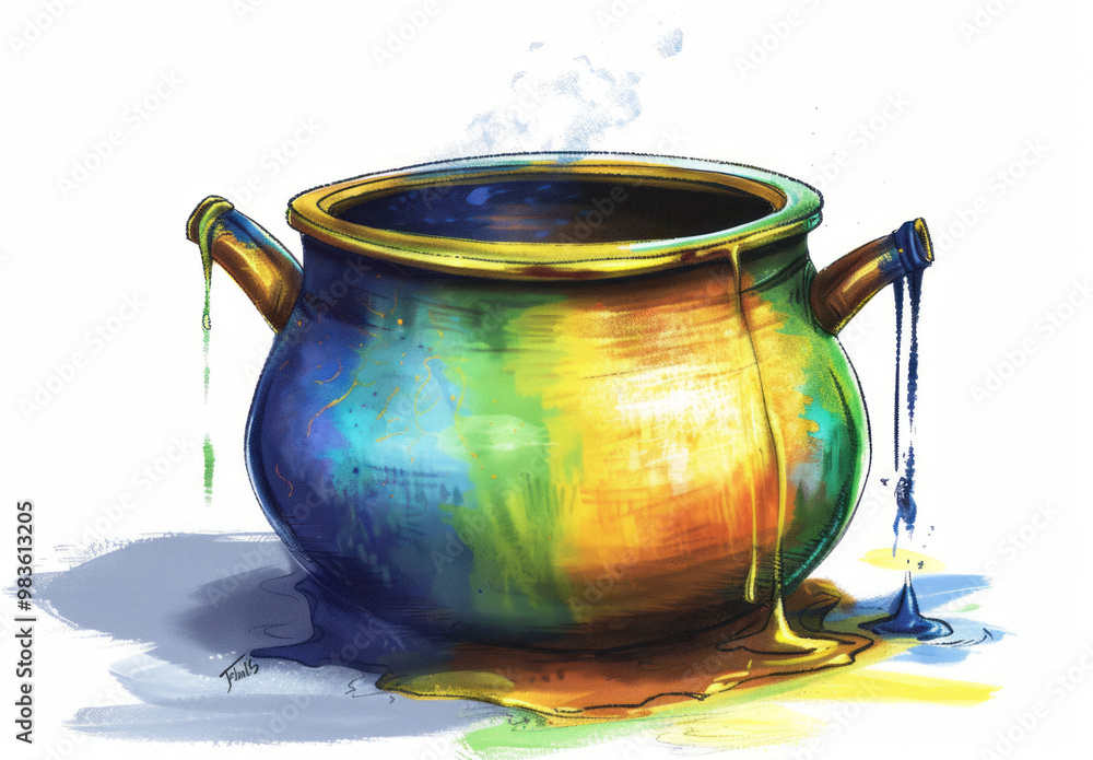 A cauldron with liquid on a white background in a fantasy style. A cauldron with liquid on a white background in a fantasy style.