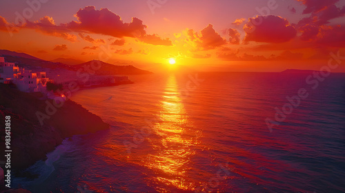 Coastal Sunset with Golden Reflections in the Sea - Illustration