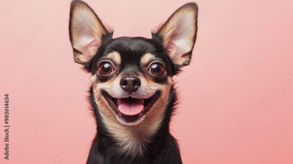 a delighted chihuahua with an energetic grin and perky ears against an isolated soft light pink background a delighted chihuahua with an energetic grin and perky ears against an isolated soft light pink background