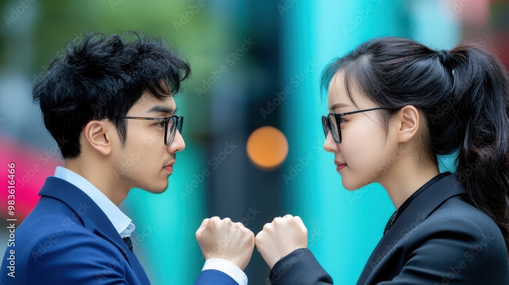 Business Partners Facing Each Other Ready for Challenge Business Partners Facing Each Other Ready for Challenge