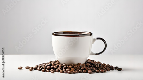Morning Bliss Aromatic Coffee Cup with Roasted Beans Isolated in background