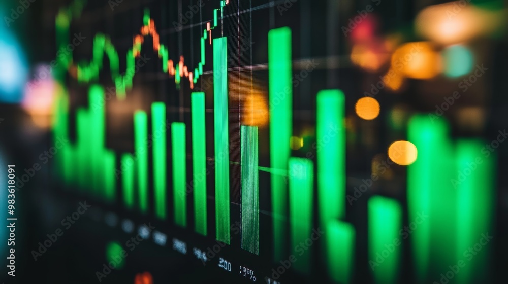 Dynamic green bar charts representing positive trends in eco investing and sustainable finance Dynamic green bar charts representing positive trends in eco investing and sustainable finance