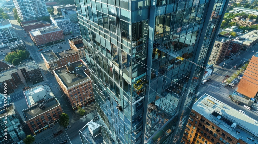 Aerial View of Cityscape with a Modern Skyscraper Aerial View of Cityscape with a Modern Skyscraper