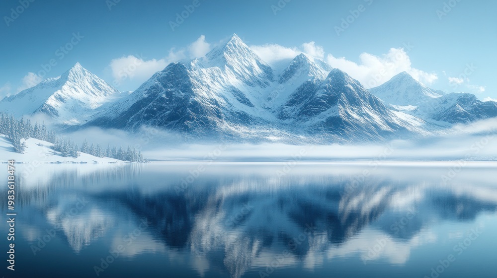 Snowy Mountains Reflected in a Calm Lake Snowy Mountains Reflected in a Calm Lake