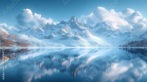 Wallpaper Mural Snowy Mountain Range Reflection in Calm Lake Torontodigital.ca