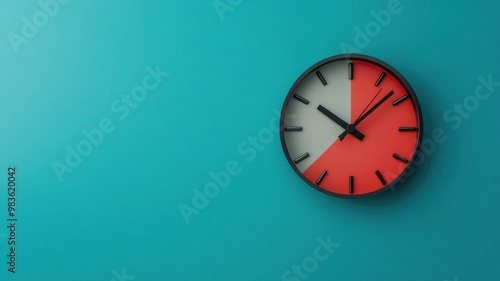 Wallpaper Mural Modern round clock on teal background with red and white segments Torontodigital.ca