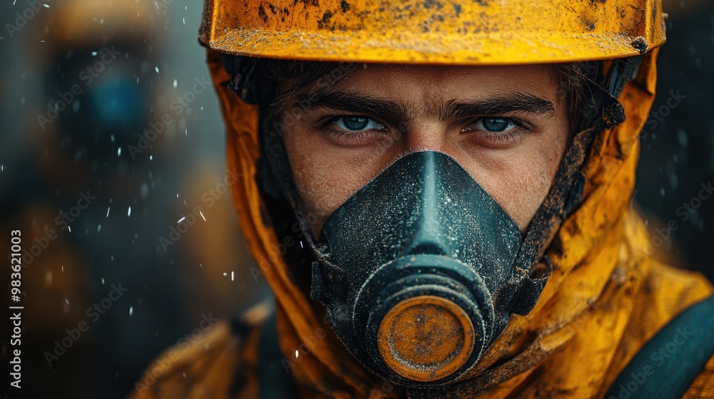 Close Up of a Man in a Hazmat Suit with a Gas Mask Close Up of a Man in a Hazmat Suit with a Gas Mask
