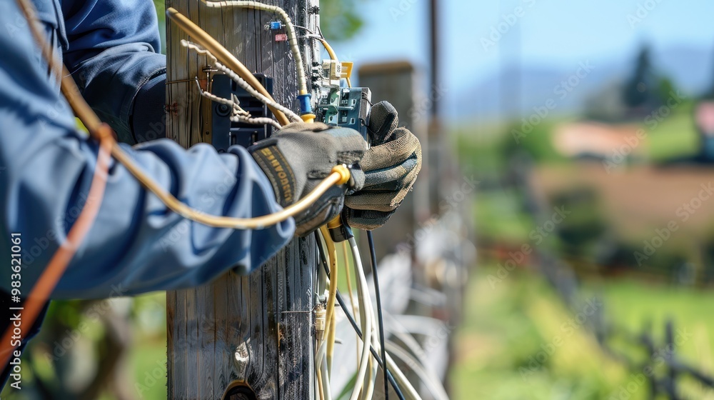 Electrician Working on Utility Pole Electrician Working on Utility Pole