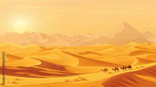 Desert Landscape with Camels