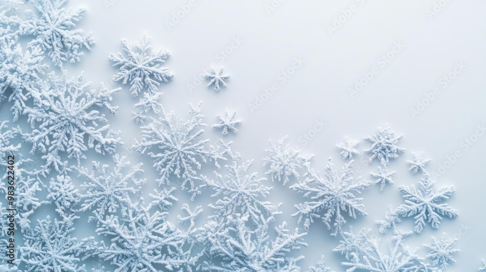 Delicate snowflakes create an exquisite pattern against a soft blue background, highlighting winter's beauty and serenity. Delicate snowflakes create an exquisite pattern against a soft blue background, highlighting winter's beauty and serenity.