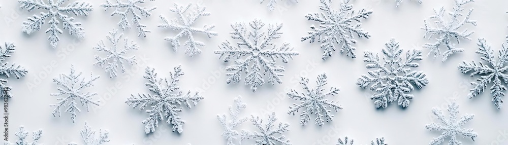 Delicate snowflakes gently scattered across a soft white surface, showcasing unique patterns and the beauty of winter. Delicate snowflakes gently scattered across a soft white surface, showcasing unique patterns and the beauty of winter.