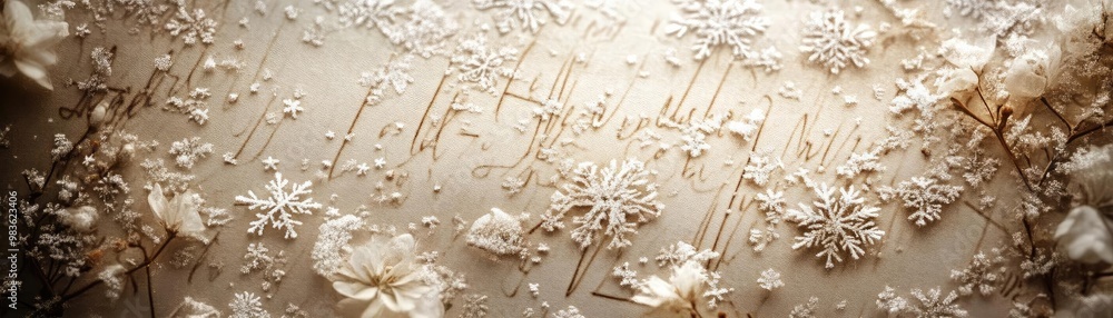 A close-up view of delicate snowflakes resting on a textured surface, creating a serene winter atmosphere. A close-up view of delicate snowflakes resting on a textured surface, creating a serene winter atmosphere.