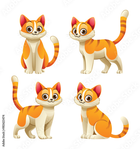 Set of cute cat in various poses. Vector cartoon illustration