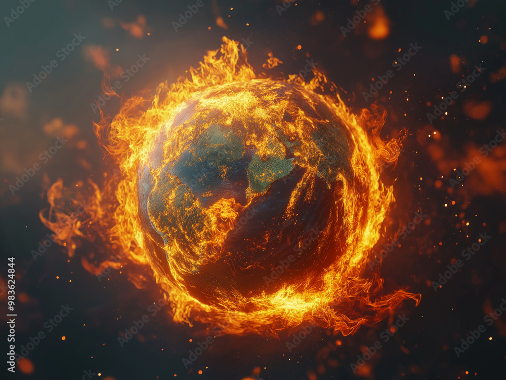 earth in fire, global warming concept earth in fire, global warming concept