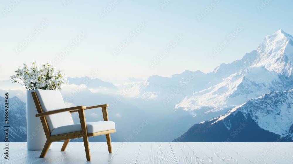 Fototapeta premium Zurich Alpine Serenity, a tranquil view of Zurich with the majestic Alps in the background, featuring minimalist design and an open, airy atmosphere for contemplation.