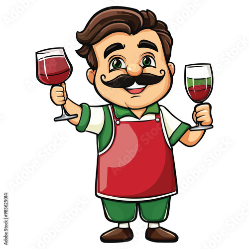 illustration of a Cartoon wine taster with a mustache
