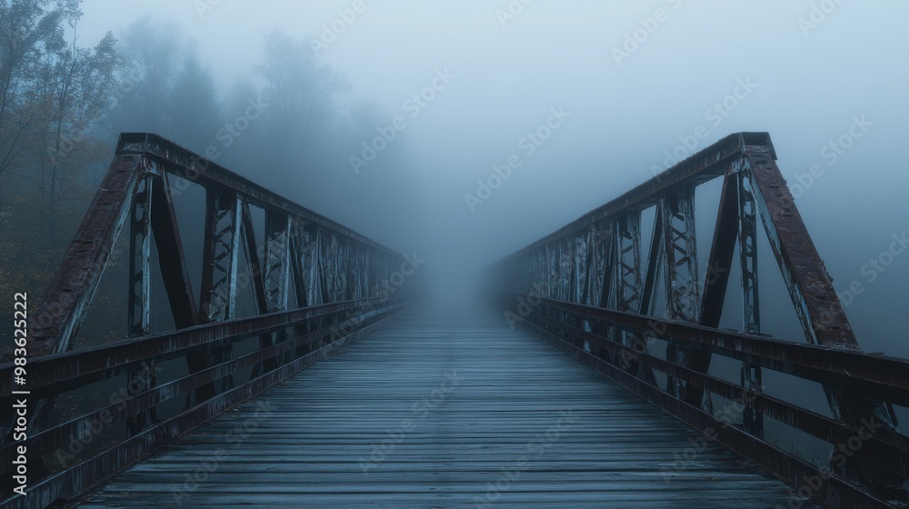 Obraz premium A bridge with foggy weather and a wooden deck