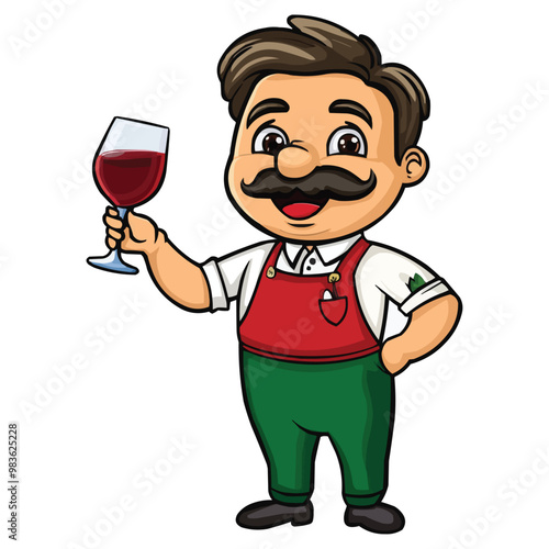 illustration of a Cartoon wine taster with a mustache