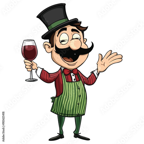 illustration of a Cartoon wine taster with a mustache