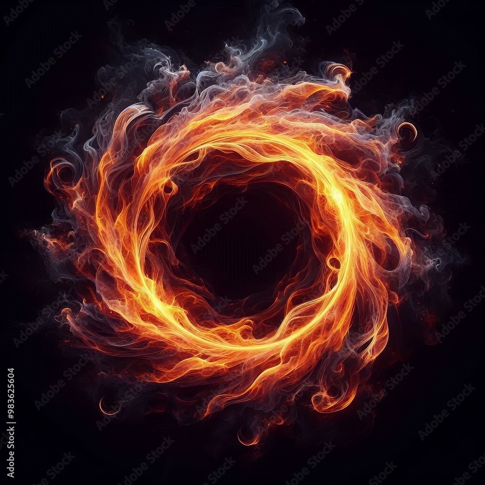 Fototapeta premium Fiery inferno glowing in the dark with vibrant flames of red, orange, and yellow against a deep black background