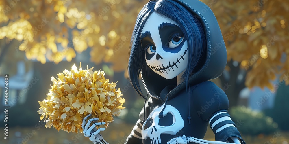3D animated cartoon grim reaper cheerleader 3D animated cartoon grim reaper cheerleader