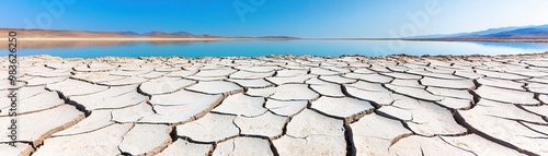 Cracked earth by the lake. photo